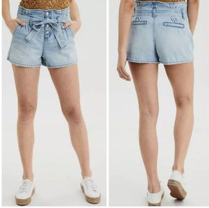 AEO Light Wash Paper Bag Waist Jean Shorts